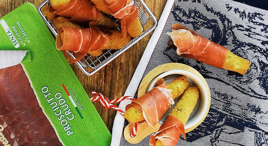 Rubatà di patate croccante in abbraccio di crudo