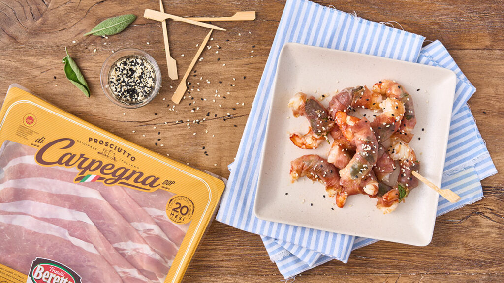 Involtini di gamberi e Prosciutto di Carpegna DOP