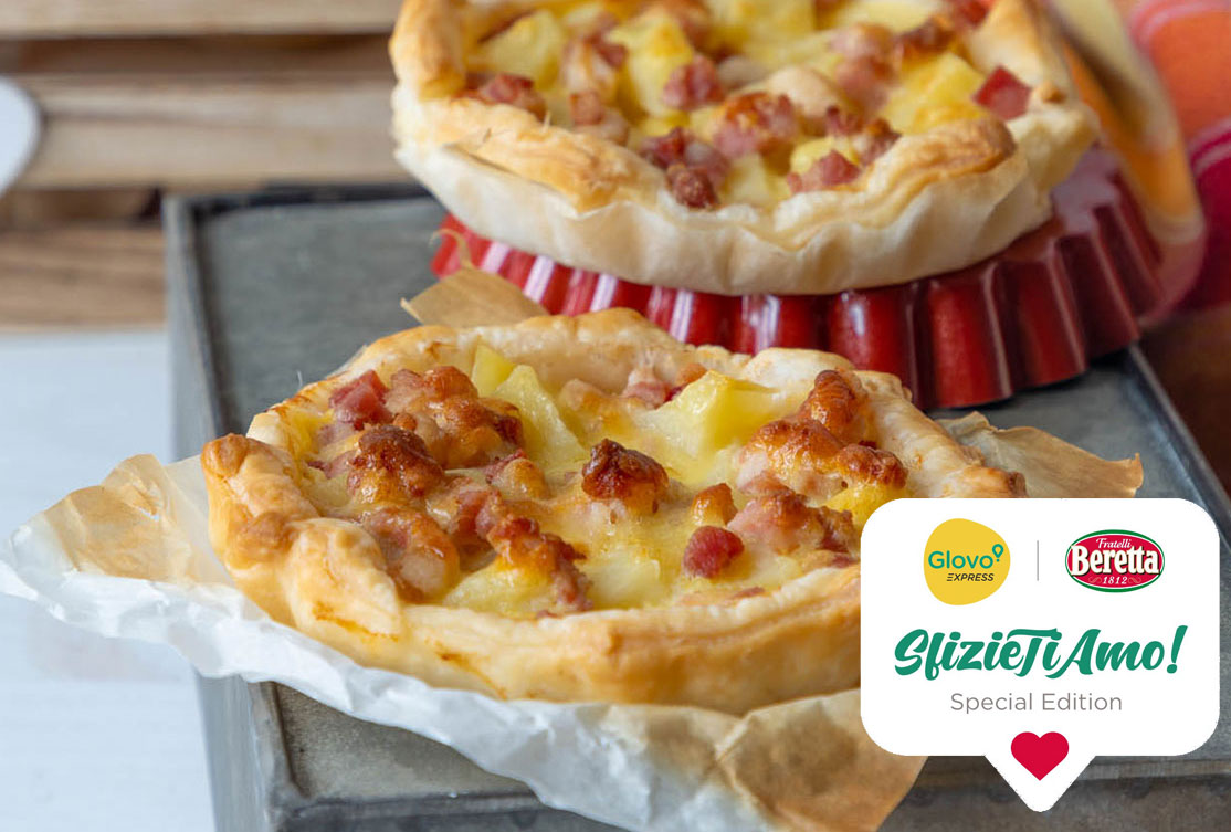 Mini quiche con pancetta, patate e pecorino