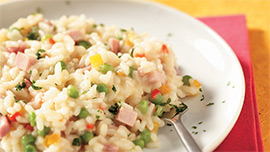 Risotto con prosciutto cotto e piselli