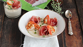 CREMA DI CANNELLINI CON GAMBERI E COPPA BERETTA