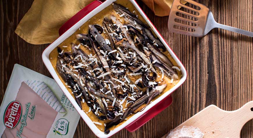 Lasagnetta con tacchino, zucca e radicchio