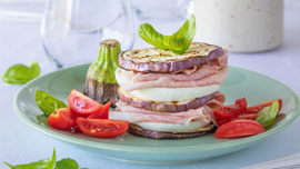 Millefoglie di melanzane con prosciutto cotto e mozzarella