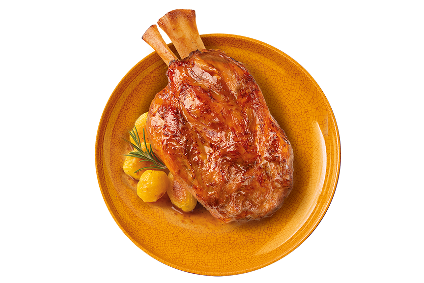 Stinco di maiale con patate sabbiose