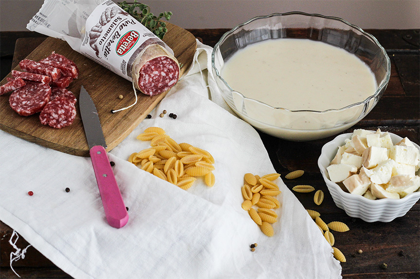 Timballo di pasta con Salame Puro Beretta, provola e besciamella