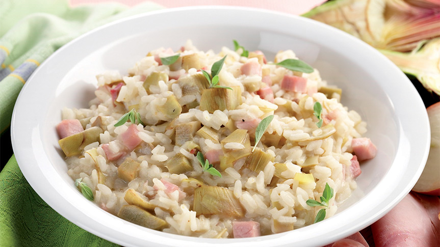 Risotto ai carciofi e prosciutto cotto