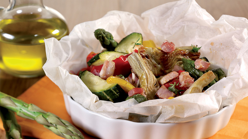 Ortaggi al cartoccio con pancetta